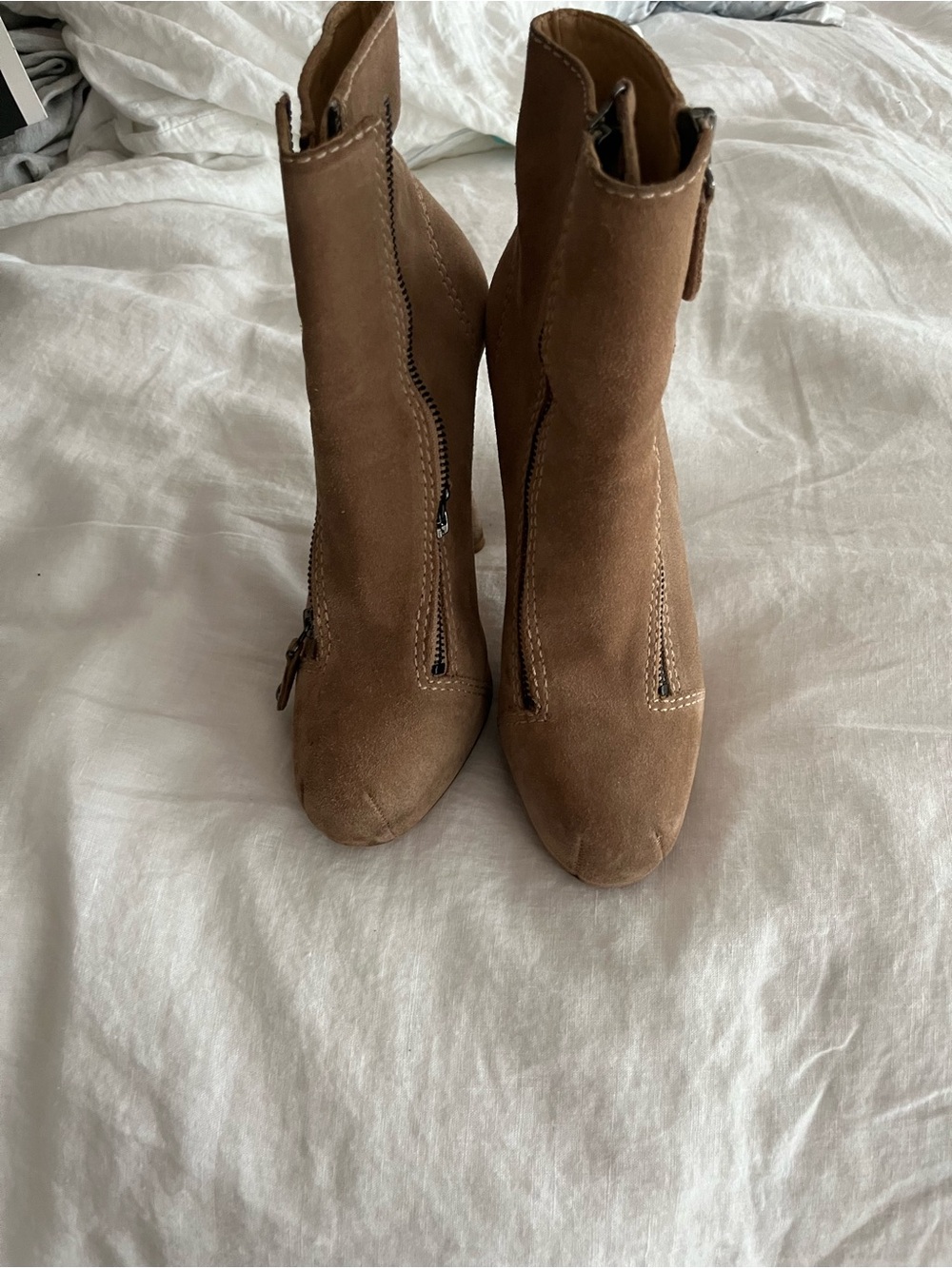Brown Suede Front-Zip Ankle Booties